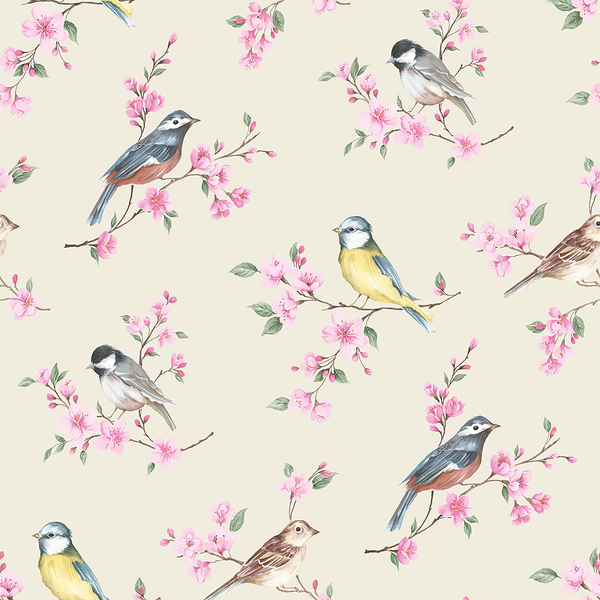 Vliestapete Vögel - Vlies - Creme / Rosa