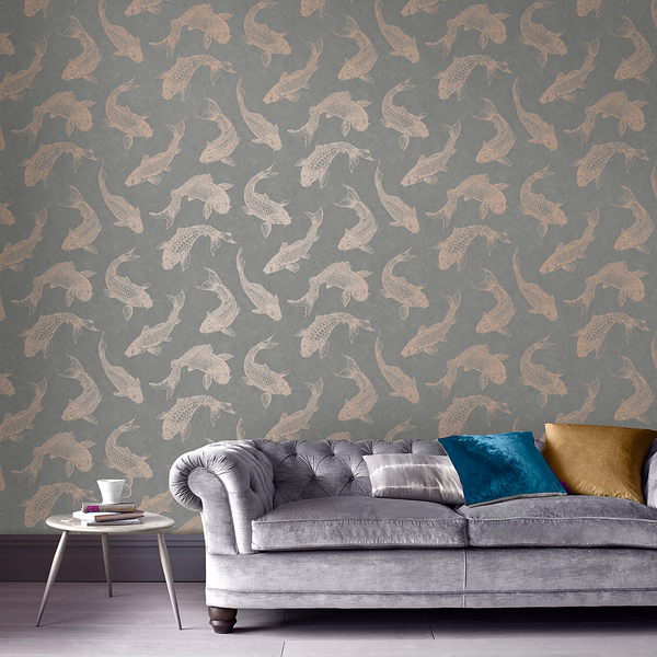 Vliestapete Pisces Slate - Vlies - Grau