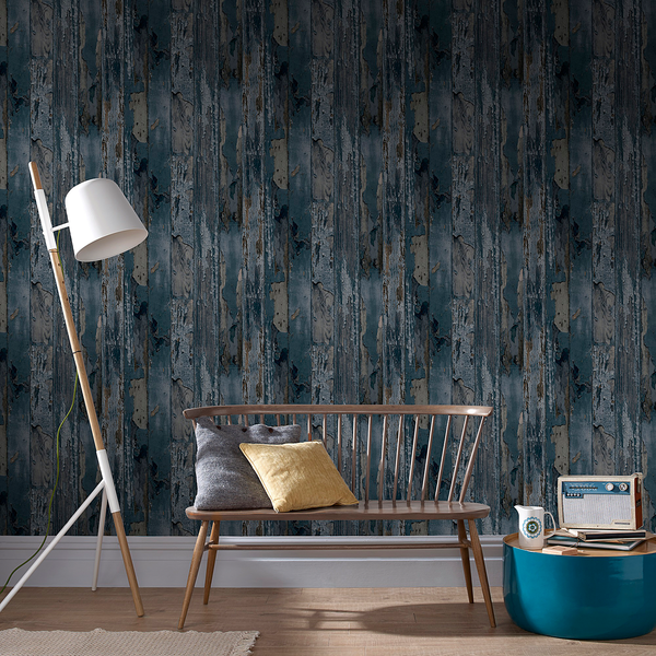 Vliestapete Holz II - Vlies - Blau