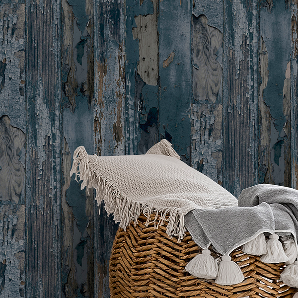 Vliestapete Holz II - Vlies - Blau