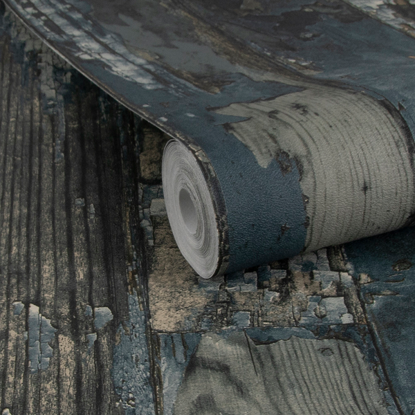 Vliestapete Holz II - Vlies - Blau