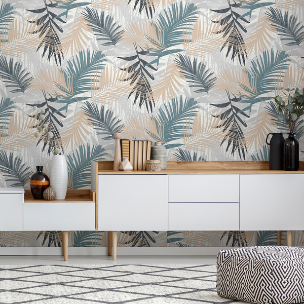Vliestapete Jungle Glam - Vlies - Blaugrau
