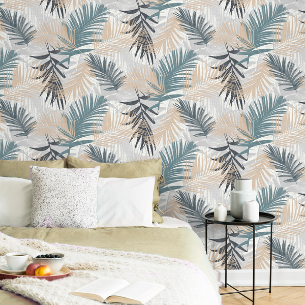 Vliestapete Jungle Glam - Vlies - Blaugrau