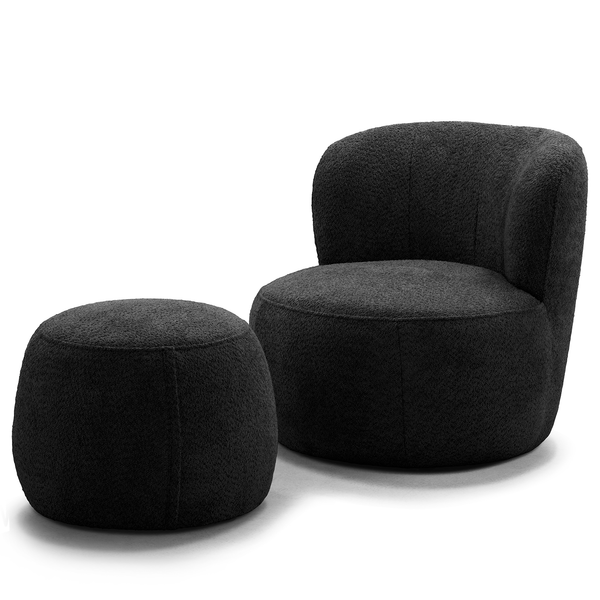 Polsterhocker LOVELOCK - Bouclé Stoff Cady: Schwarz