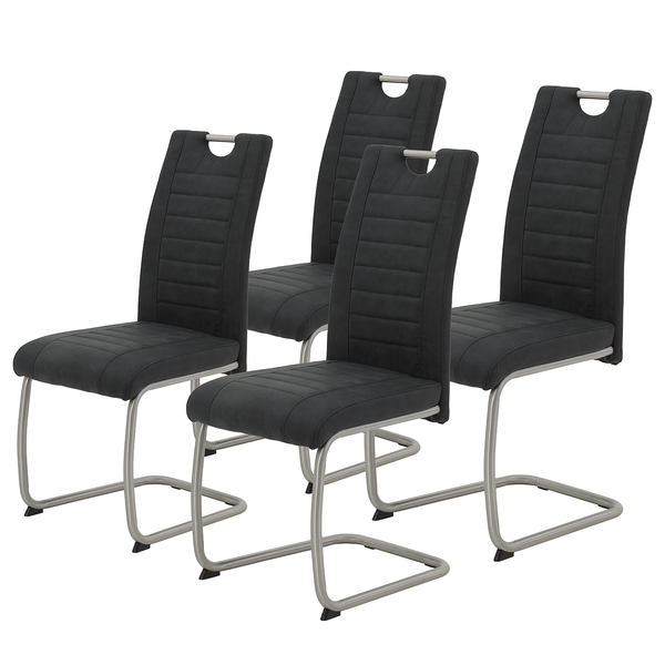 Freischwinger Wisches - Microfaser / Edelstahl - Anthrazit - 4er Set