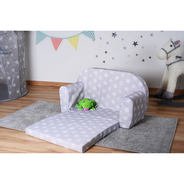 Kindersofa Royal - Webstoff - Grau / Weiß