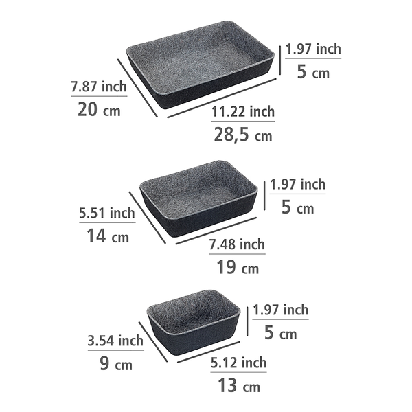 Schubladen-Organizer Filz (7-teilig) - Polyester - Schwarz / Grau