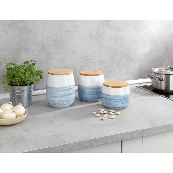 Vorratsdose Mala - Keramik / Bambus - Blau / Weiß - Fassungsvermögen: 0.7 L