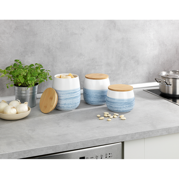 Vorratsdose Mala - Keramik / Bambus - Blau / Weiß - Fassungsvermögen: 0.7 L