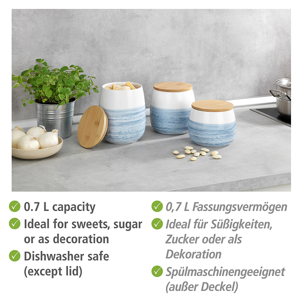 Vorratsdose Mala - Keramik / Bambus - Blau / Weiß - Fassungsvermögen: 0.7 L