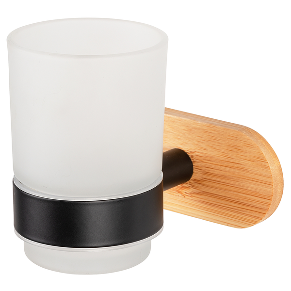 Zahnputzbecher Uno Orea Bamboo - Edelstahl / Bambus - Schwarz / Natur