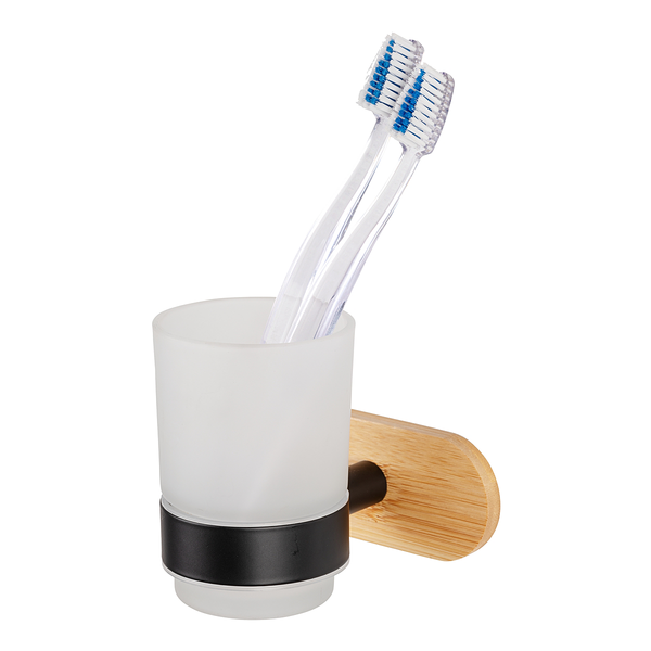 Zahnputzbecher Uno Orea Bamboo - Edelstahl / Bambus - Schwarz / Natur