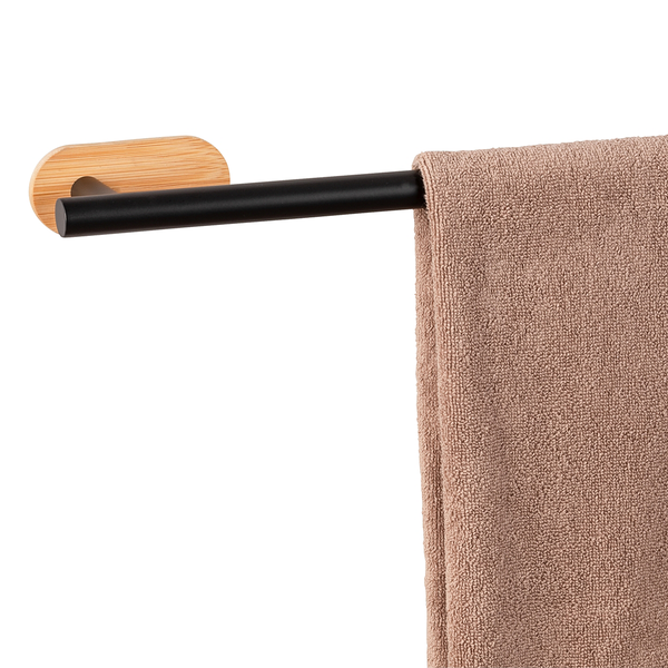 Badetuchstange Orea Bambo - Edelstahl / Bambus - Schwarz / Natur - Breite: 60 cm