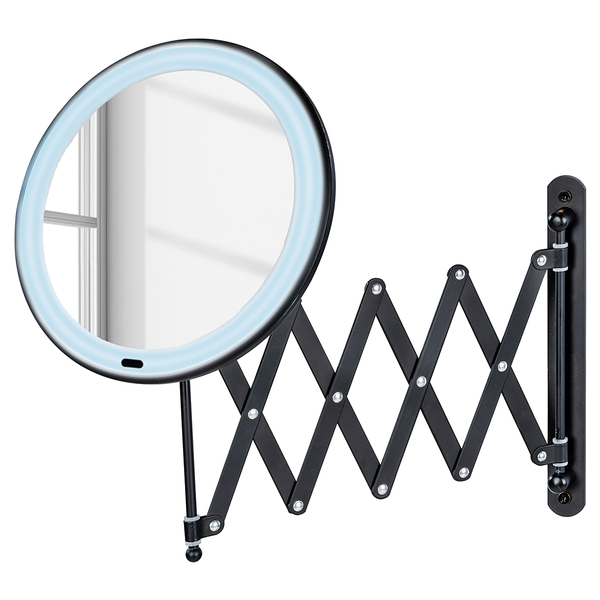 LED Teleskop Wandspiegel Barona - Stahl / Kunststoff - Schwarz