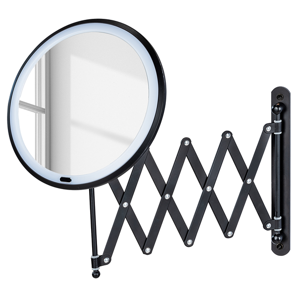 LED Teleskop Wandspiegel Barona - Stahl / Kunststoff - Schwarz