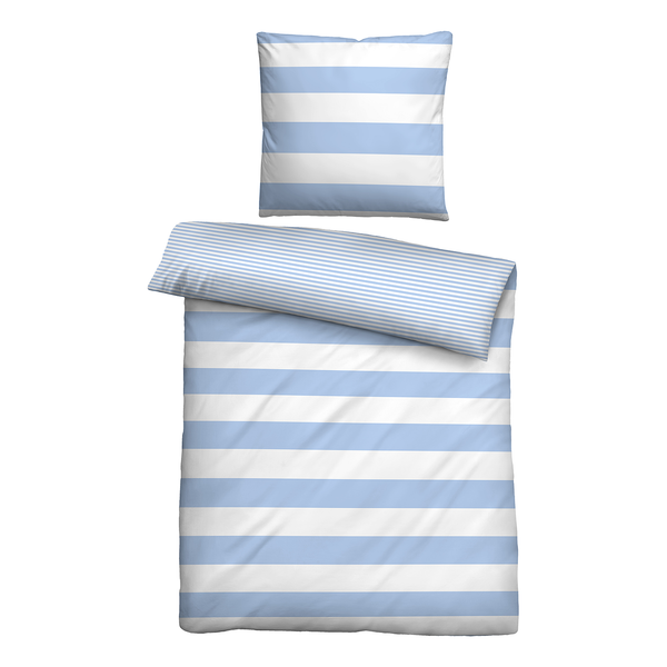 Baumwoll-Satin Bettwäsche 0060453 - Baumwolle - Eisblau - 155 x 220 cm + Kissen 80 x 80 cm