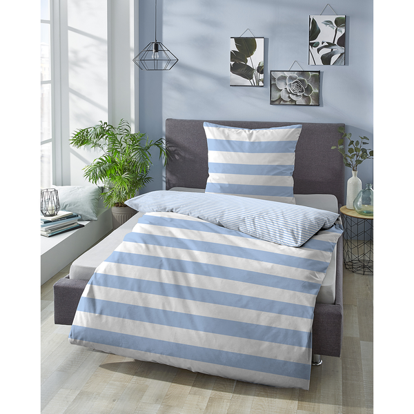 Baumwoll-Satin Bettwäsche 0060453 - Baumwolle - Eisblau - 155 x 220 cm + Kissen 80 x 80 cm