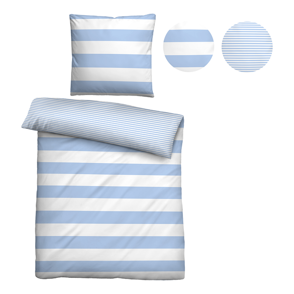 Baumwoll-Satin Bettwäsche 0060453 - Baumwolle - Eisblau - 155 x 220 cm + Kissen 80 x 80 cm