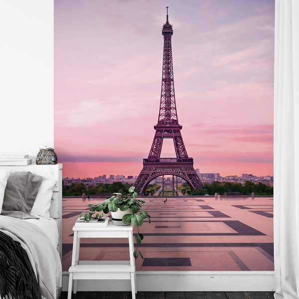 Fototapete Eiffelturm Paris - Vlies - Rosa / Lila - Breite: 1.9 cm