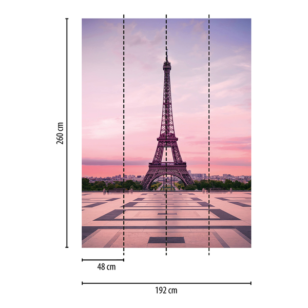 Fototapete Eiffelturm Paris - Vlies - Rosa / Lila - Breite: 1.9 cm