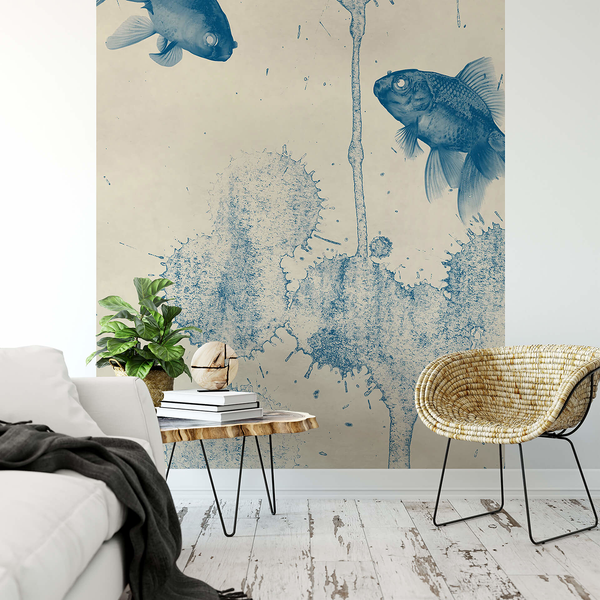 Fototapete Blue Fish - Vlies - Blau / Beige