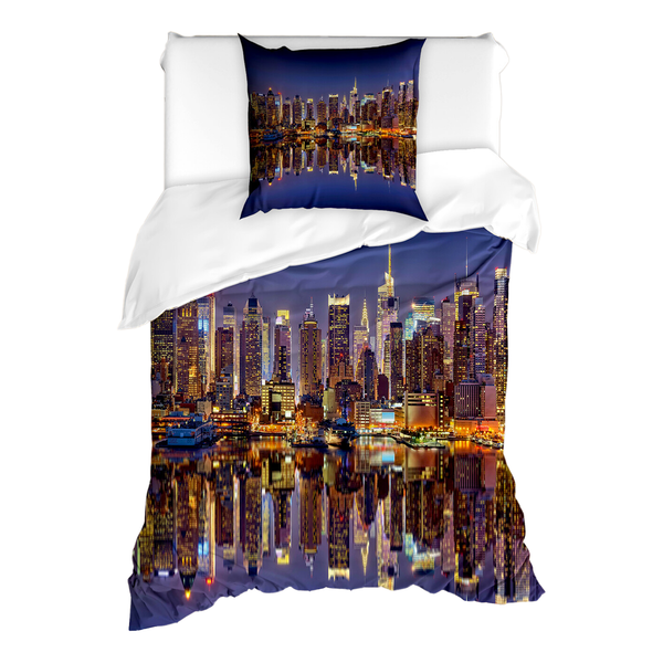 Bettwäsche Stadt - Microfaser Polyester - Mehrfarbig - 135 x 200 cm + Kissen 80 x 80 cm