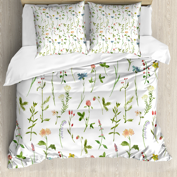 Bettwäsche Blumen I - Microfaser Polyester - Mehrfarbig - 155 x 220 cm + 2 Kissen 80 x 80 cm