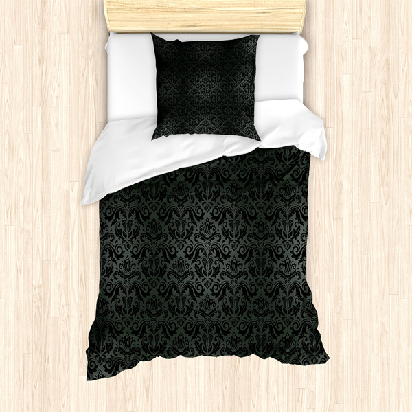 Bettwäsche Dunkelgrau - Microfaser Polyester - Schwarz / Grau - 135 x 200 cm + Kissen 80 x 80 cm