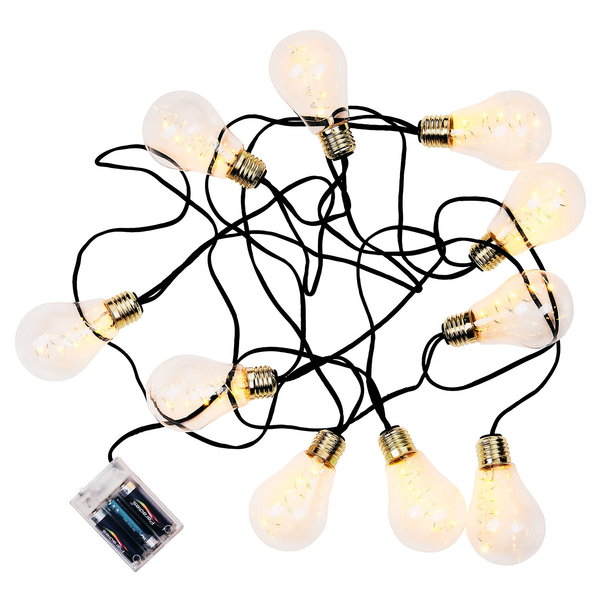 LED-Lichterkette BULB LIGHTS I - Klarglas / Jute - 10-flammig - Schwarz - Schwarz - Tiefe: 460 cm