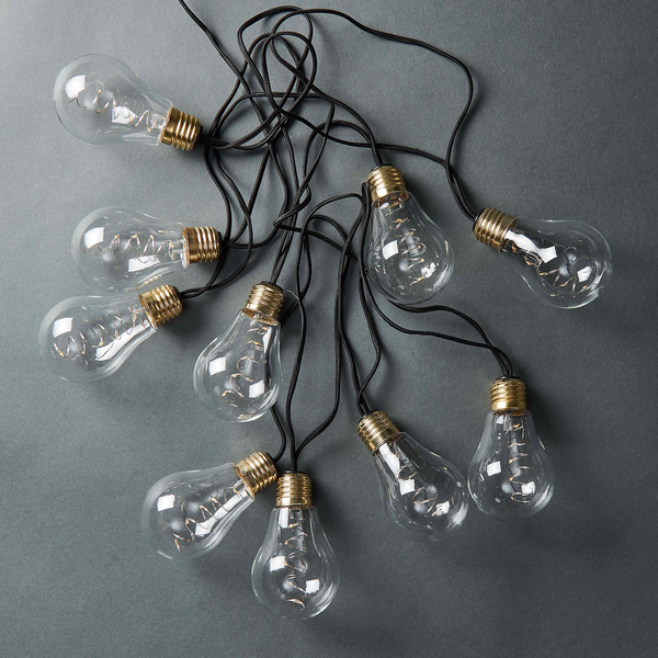 LED-Lichterkette BULB LIGHTS I - Klarglas / Jute - 10-flammig - Schwarz - Schwarz - Tiefe: 460 cm