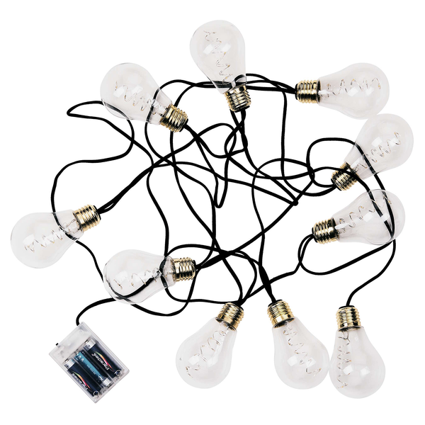 LED-Lichterkette BULB LIGHTS I - Klarglas / Jute - 10-flammig - Schwarz - Schwarz - Tiefe: 460 cm