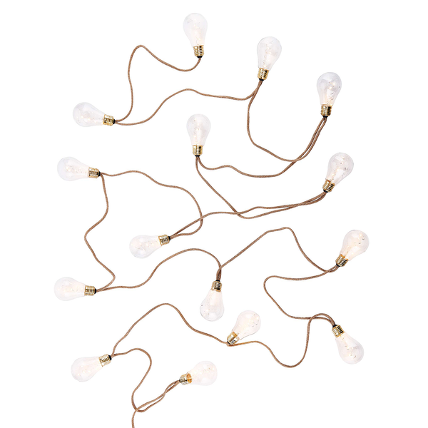 LED-Lichterkette BULB LIGHTS I - Klarglas / Jute - 15-flammig - Braun - Tiefe: 860 cm