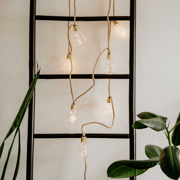 LED-Lichterkette BULB LIGHTS I - Klarglas / Jute - 15-flammig - Braun - Tiefe: 860 cm
