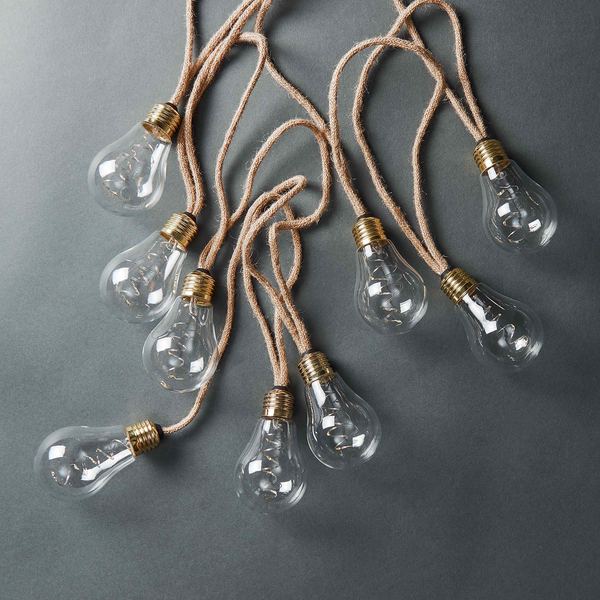 LED-Lichterkette BULB LIGHTS I - Klarglas / Jute - 15-flammig - Braun - Tiefe: 860 cm