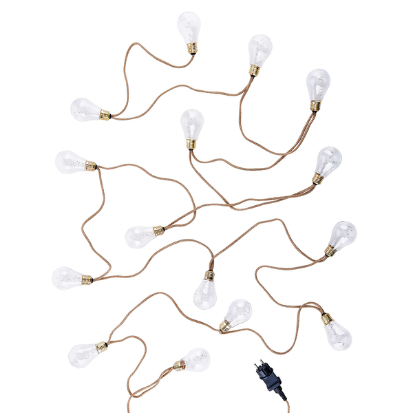 LED-Lichterkette BULB LIGHTS I - Klarglas / Jute - 15-flammig - Braun - Tiefe: 860 cm