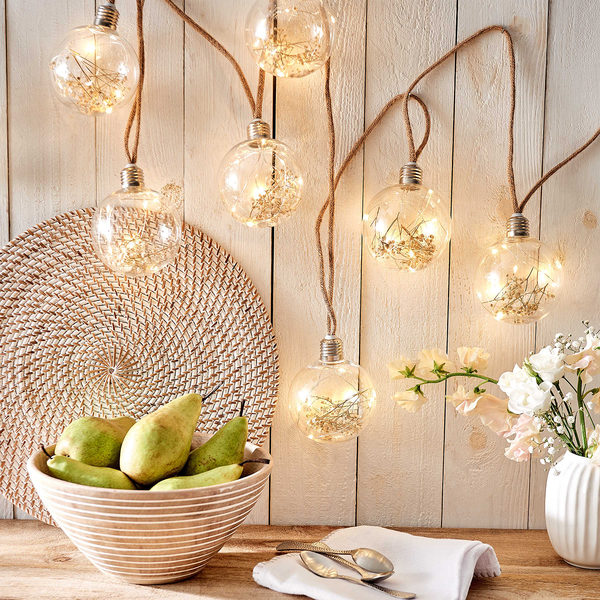 LED-Lichterkette BULB LIGHTS - Glas / Jute - 64-flammig