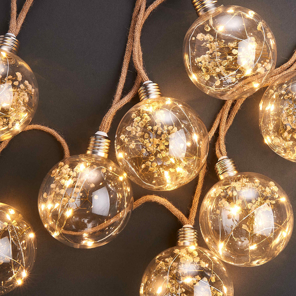 LED-Lichterkette BULB LIGHTS - Glas / Jute - 64-flammig