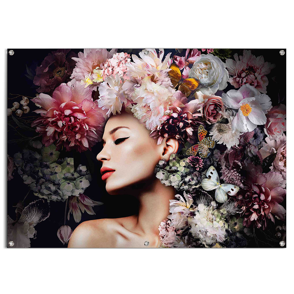 Outdoor-Poster Frau mit Blumenhut - PVC - Pink