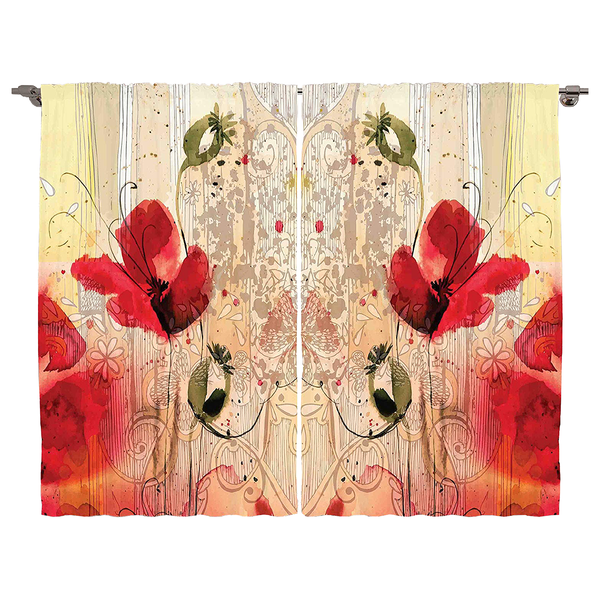 Fertiggardine Blume III (2er-Set) - Polyester - Mehrfarbig - 140 x 175 cm