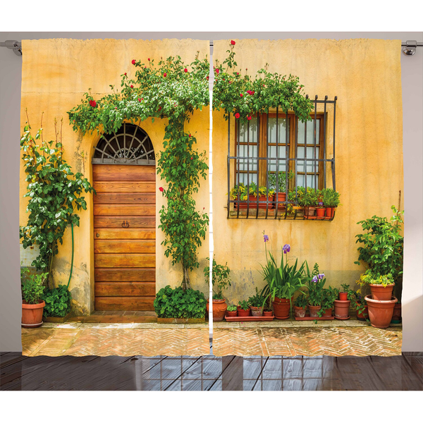 Fertiggardine Italien I (2er-Set) - Polyester - Aprikose / Grün - 140 x 175 cm