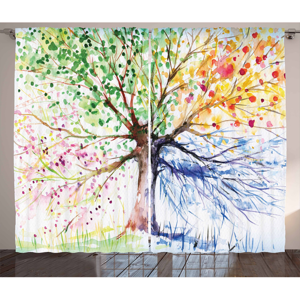 Fertiggardine Aquarell (2er-Set) - Polyester - Mehrfarbig - 140 x 225 cm