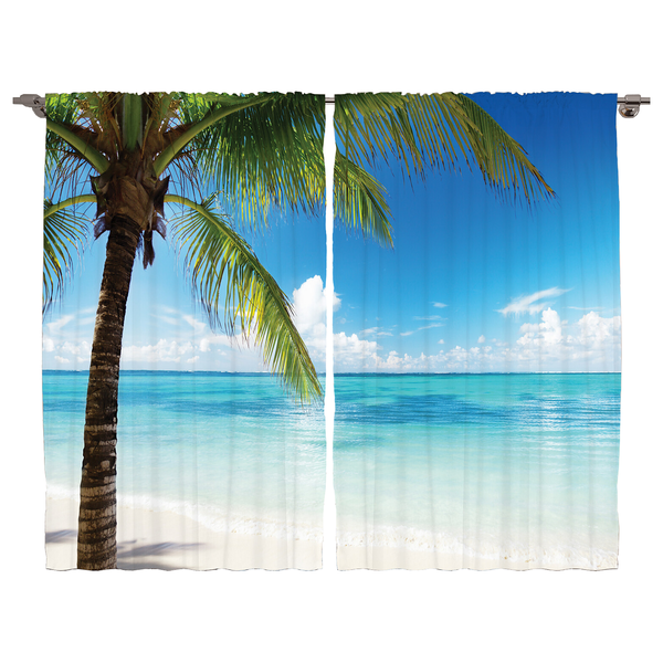 Fertiggardine Ozean III (2er-Set) - Polyester - Blau / Weiß - 140 x 225 cm