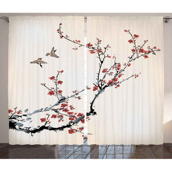 Fertiggardine Blumen I (2er-Set) - Polyester - Mehrfarbig - 140 x 225 cm