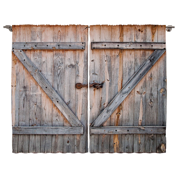 Fertiggardine Rustikal II (2er-Set) - Polyester - Blassbraun / Grau - 140 x 245 cm