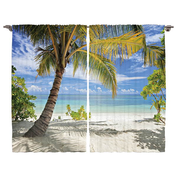 Fertiggardine Tropisch I (2er-Set) - Polyester - Kokosnuss / Blau - 140 x 245 cm