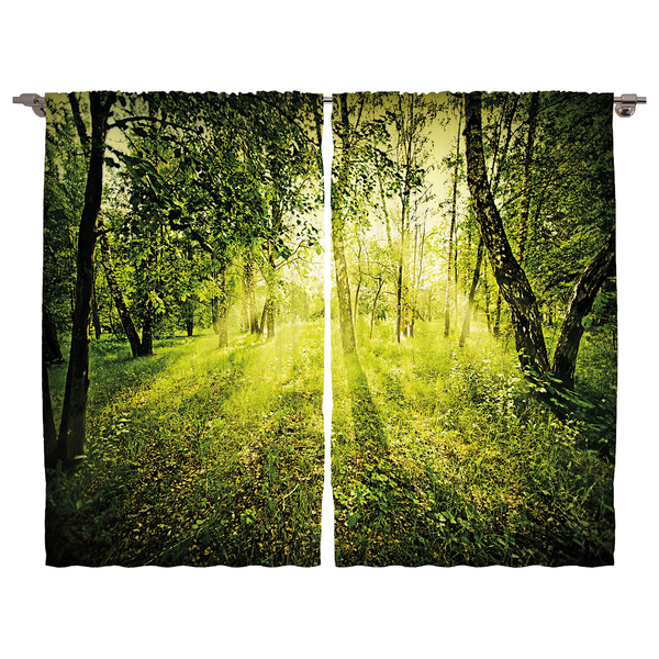 Fertiggardine Wald IV (2er-Set) - Polyester - Grün - 140 x 260 cm