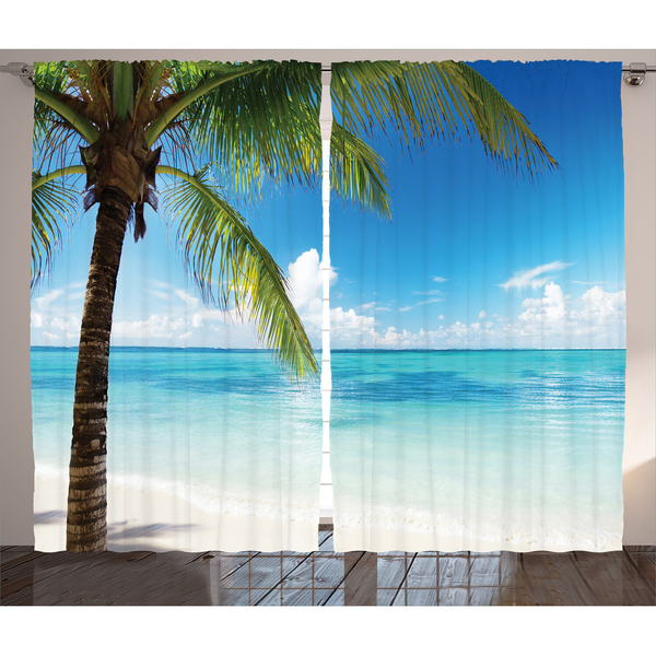 Fertiggardine Ozean III (2er-Set) - Polyester - Blau / Weiß - 140 x 260 cm