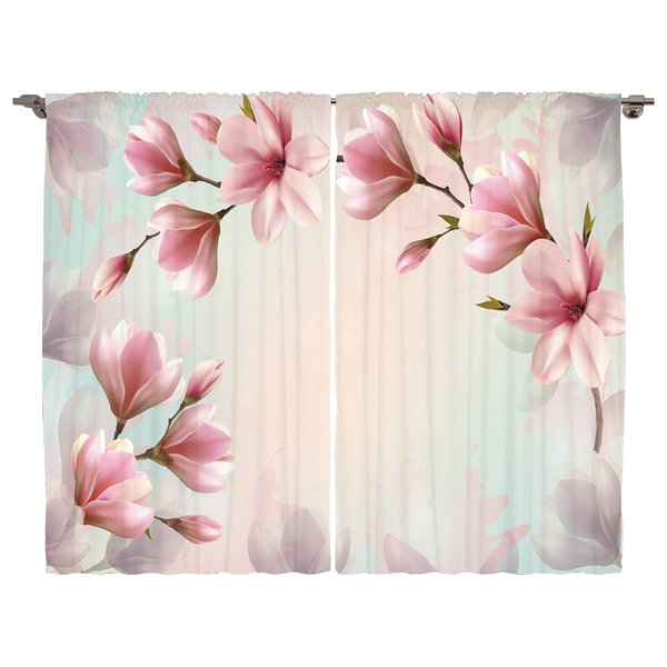 Fertiggardine Magnolie (2er-Set) - Polyester - Dunkle Koralle - 140 x 260 cm