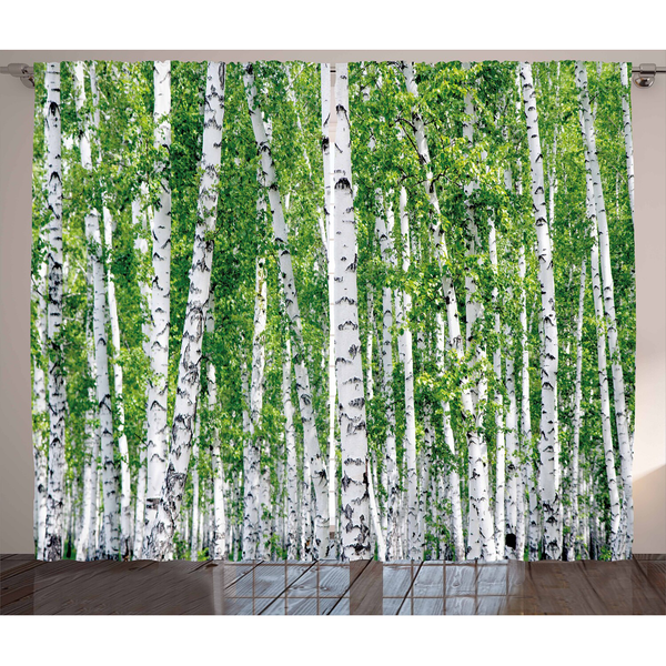 Fertiggardine Birke (2er-Set) - Polyester - Grün / Weiß - 140 x 245 cm