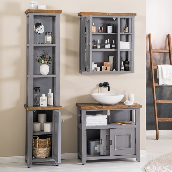 Spiegelschrank Balignton - Kiefer massiv - Grau